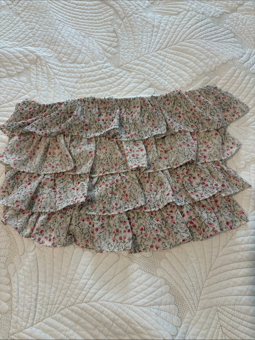 Floral Ruffle strapless top - Pink/Green